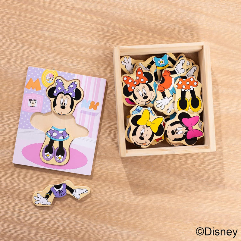 Disney Minnie Mouse Mix-and-Match Dress-Up Puzzle - 18 Piece Wooden Educational Toy for Toddlers Ages 3+ with Storage Case