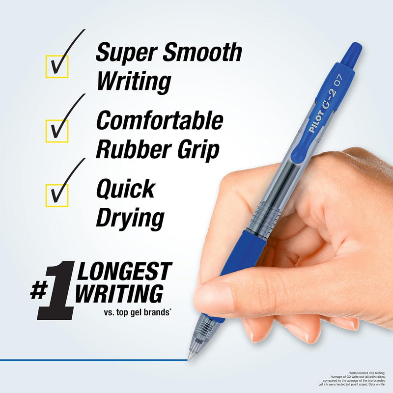 Pilot G2 Premium Gel Roller Pens, Fine Point 0.7 mm, Blue Ink Pens Fine Point, Pack of 12 - Ideal for School, Journaling, and Office Writing