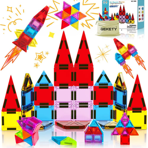 Mini Magnetic Tiles for Kids, Magnetic Building Set, Travel Toys for Ages 3+