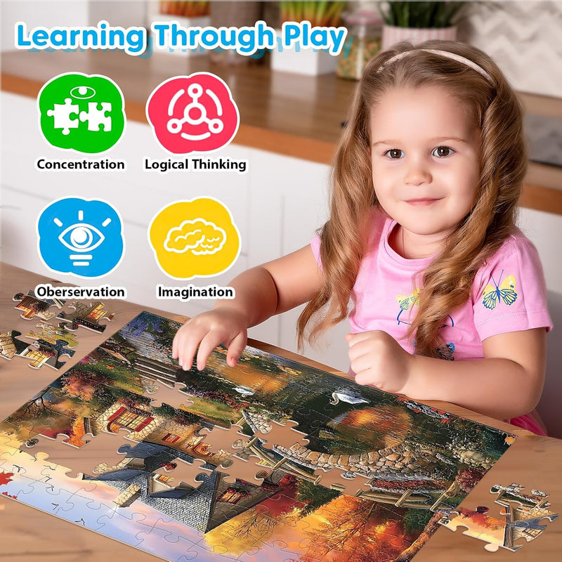 4-Pack 100 Piece Puzzles for Seniors Country Life Large Piece Puzzles for Seniors Puzzle Dementia Alzheimer's Products Activities for Elderly Adults Kids Puzzle for Kids Ages 6-8 8-10