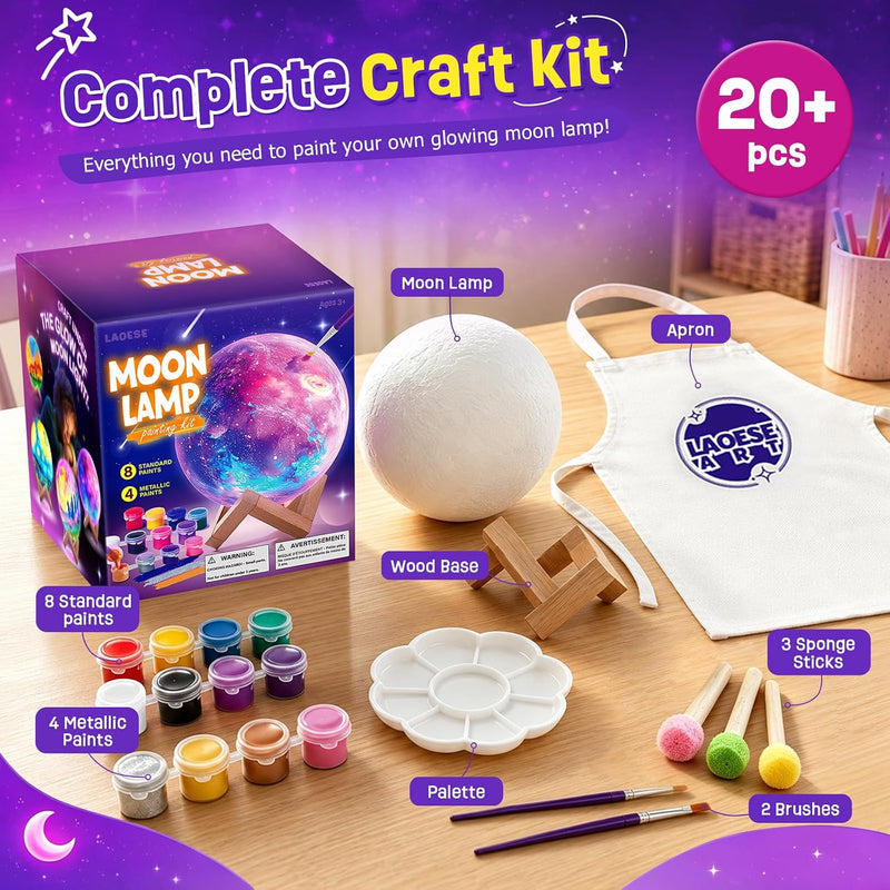 Paint Your Own Moon Lamp Kit, 3D Moon Night Light, Crafts for Kids Age 4-12 | Arts and crafts kit for kids ages 8-12, space art supplies, birthday gifts for boys and girls 4-12, kids painting kit
