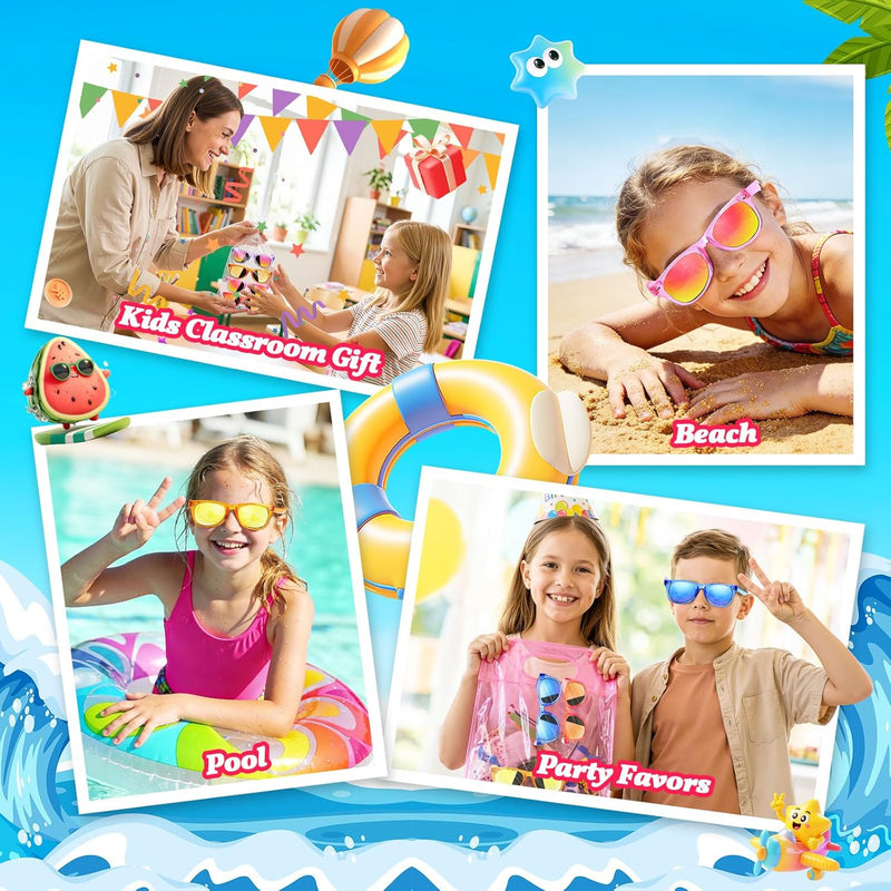 16 Pack Kids Sunglasses Bluk Party Favors - Goodie Bags Stuffers for Children Age 3-8,Boy Girl Neon Glasses with UV400 Protection,Birthday Classroom Graduation Gift,Pool Beach Party Supplies - nylytek