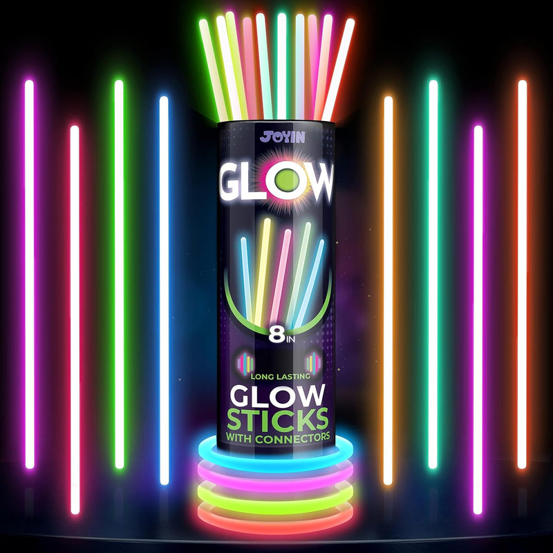 JOYIN 100-Pc 8" Glow Sticks Party Favors, Neon Glow Necklaces & Bracelets for Easter, Football, Birthday Decor