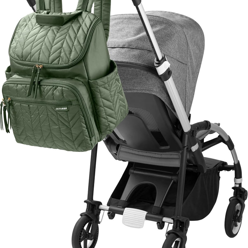 Skip Hop Diaper Bag Backpack: Forma, Multi-Function Baby Travel Bag with Changing Pad & Stroller Attachment, Sage