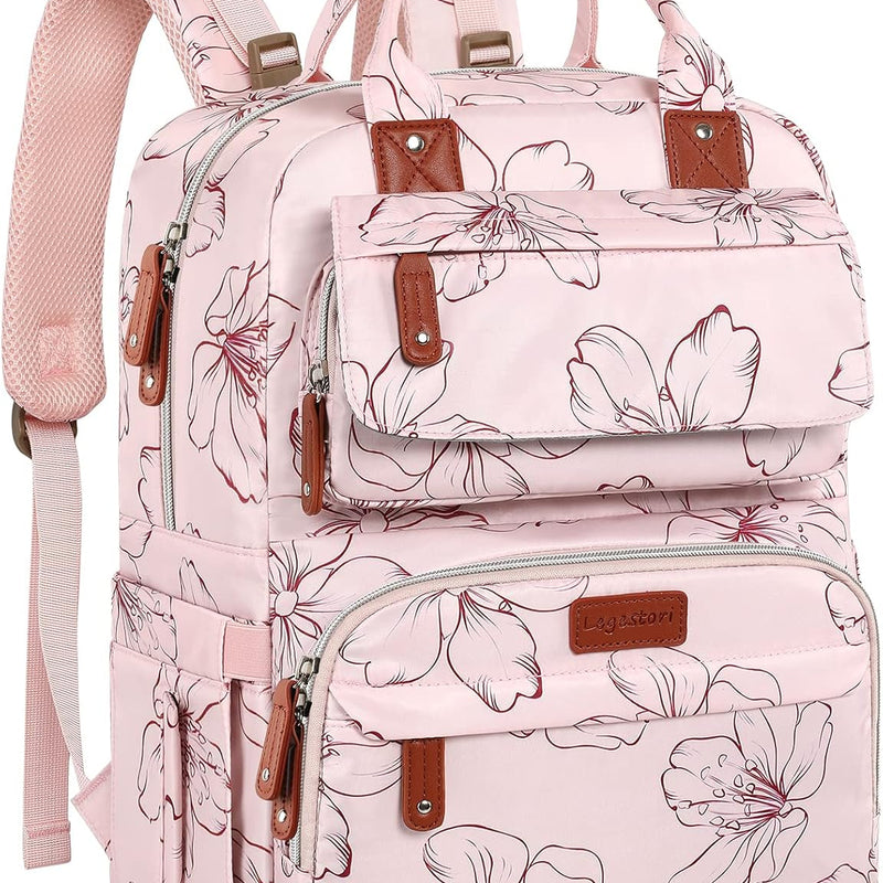 Diaper Bag Backpack, Baby Girl Diaper Bag for Mom, Large Pink Floral Diaper Bag Backpack for Girls, Waterproof Mom Backpack for Work Travel Holiday with Insulated Pockets and Stroller Straps