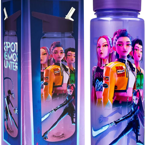 KPop Demon Hunters Officially Licensed Huntrix Water Bottle for Girls, 25oz Leak Proof with Straw Lid, Gifts for Girls