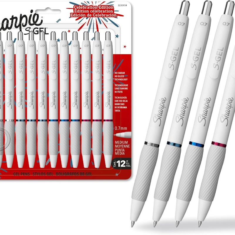 Sharpie S-Gel Gel Pens, Medium Point (0.7mm), Assorted Fashion Barrels, Black Ink, 12 Count - Office, Teacher, School Supplies