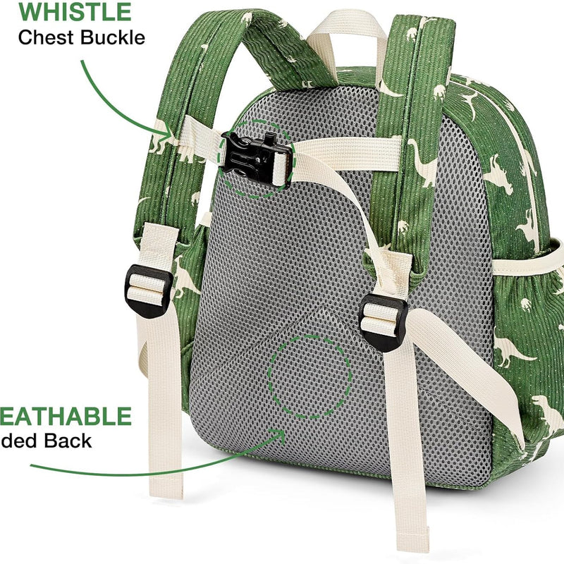 STEAMEDBUN Corduroy Toddler Backpack for Boys 2-4: Kids backpack for Boys Girls - 12 inch Preschool Kindergarten Backpacks - Dinosaur