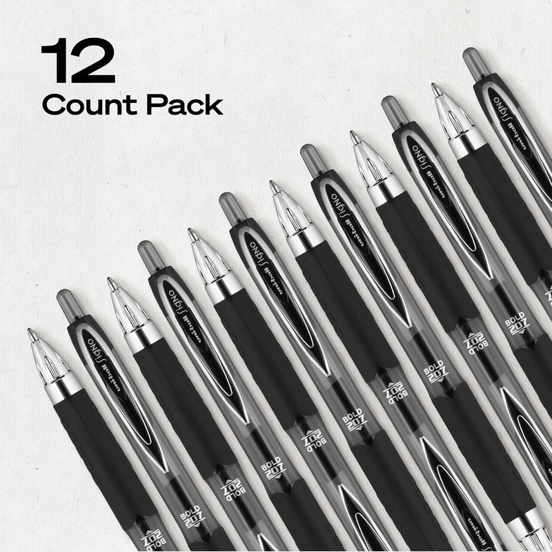 uniball™ 207 Gel Pens, Black Ink, 1.0mm Bold Point, Retractable, 12 Count, Smooth Writing, Fraud-Resistant, uni Super Ink™