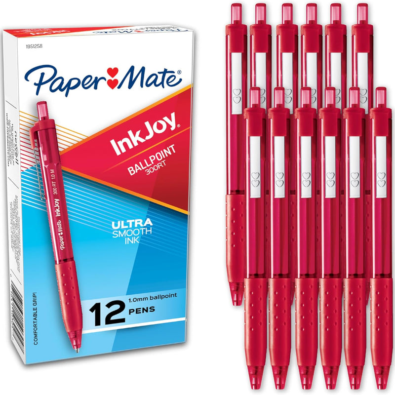 Paper Mate InkJoy 300RT Retractable Ballpoint Pens, Medium Point (1.0mm), Blue Ink, 12 Count - Writing, Journaling, Note-Taking, Office Supplies, Ultra Smooth Ink