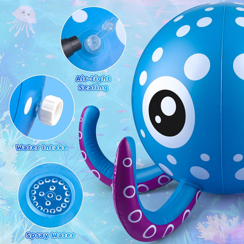 Sprinkler for Kids Inflatable Octopus Water Toys with 6 Rings, Summer Outdoor Toys Backyard Water Spray Sprinkler Fun Pool Toys for 3 4 5 6 Years and Up Boys Girls Gifts