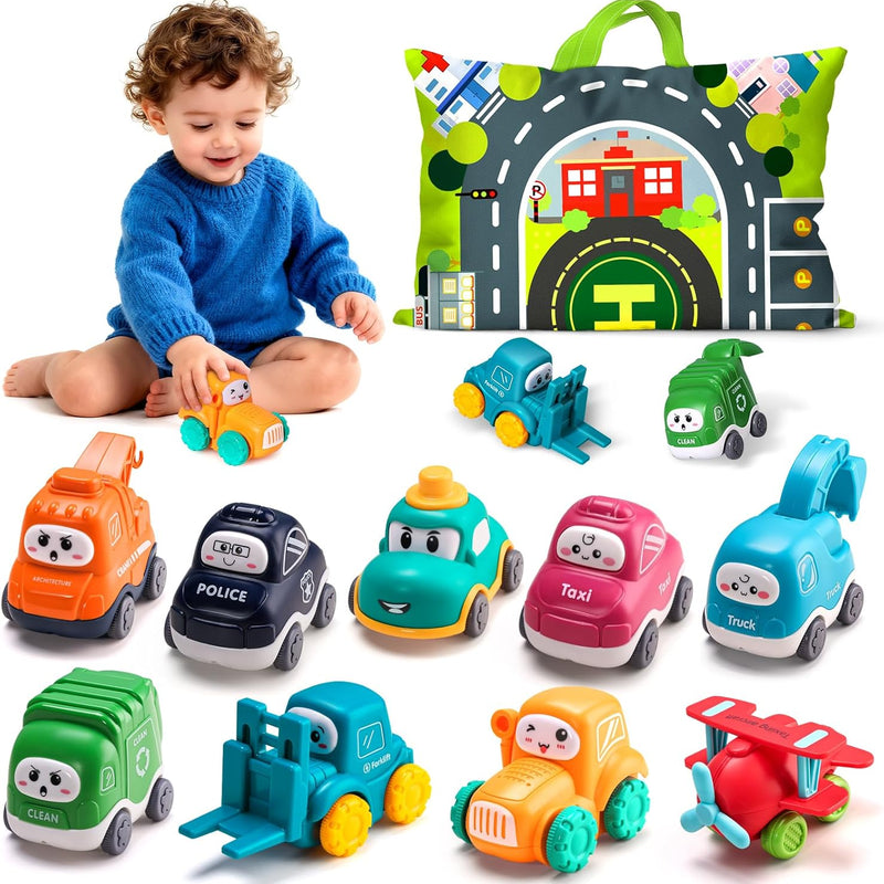 Cranes Car Toys for 1 Year Old Boy Gifts with Playmat/Storage Bag | 8 PCS Vehicles for Baby Boy Gifts,1st Birthday Gift for Toddler Boy Toys 1-2,1 Year Old Toys for Infant 12 18 Months