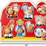 Melissa & Doug Farm Animals Jumbo Knob Puzzle, Wooden Peg Puzzle for Toddlers Ages 1+