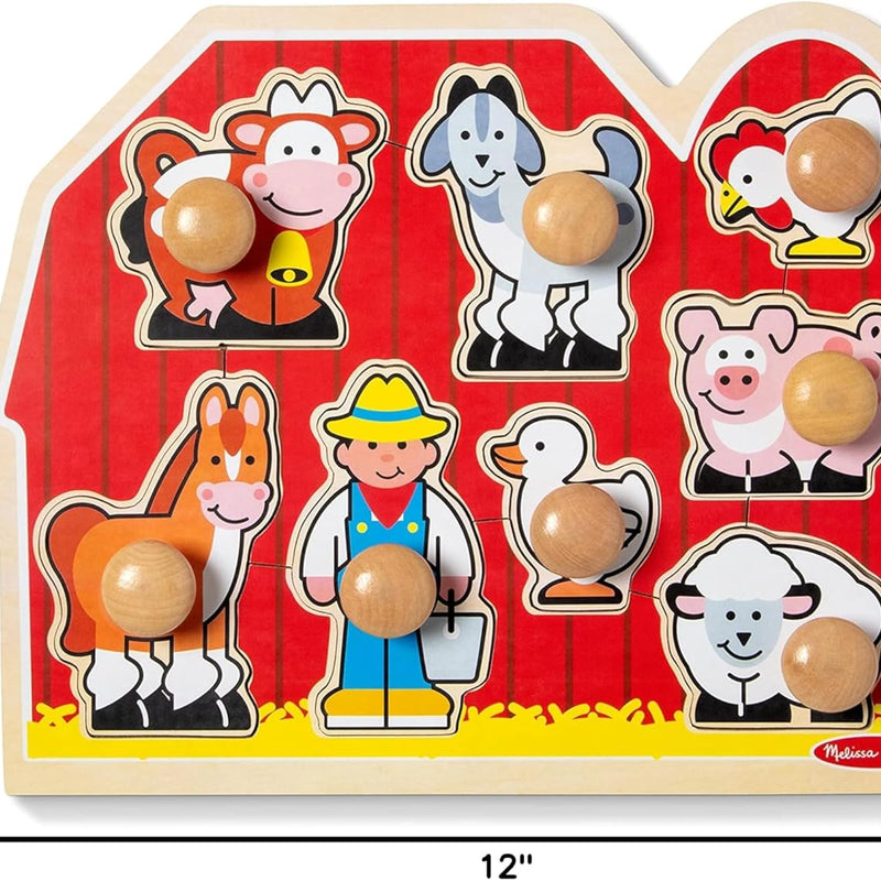 Melissa & Doug Farm Animals Jumbo Knob Puzzle, Wooden Peg Puzzle for Toddlers Ages 1+