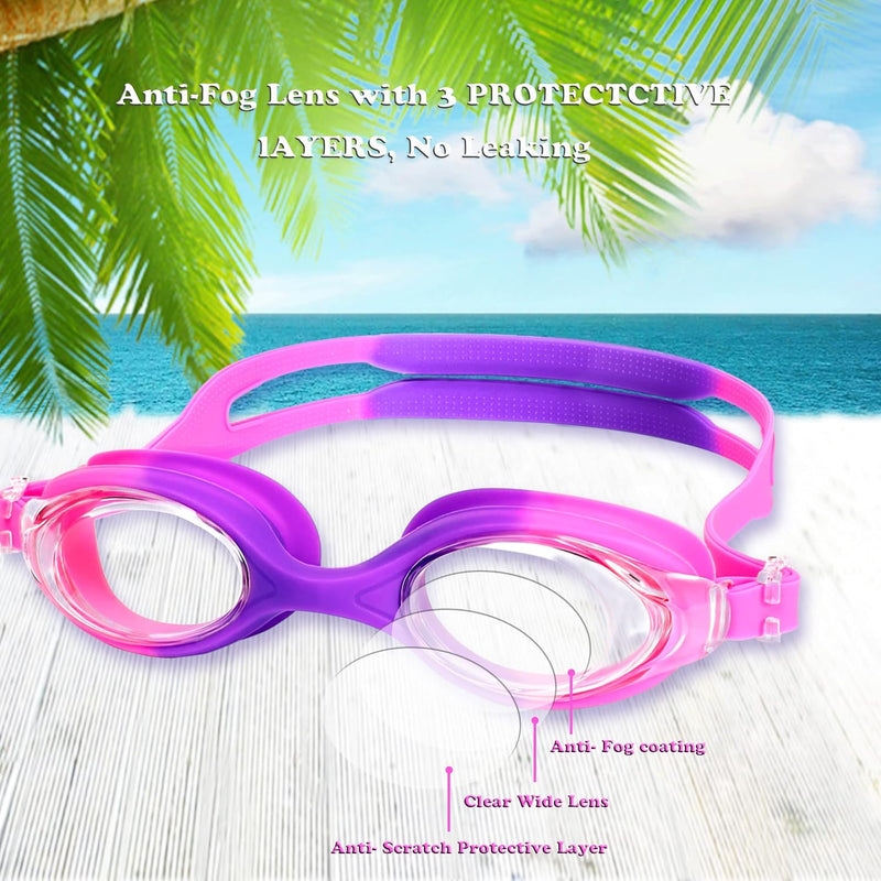 EWPJDK Kids Swim Goggles - 2 Pack Swimming Goggles Anti Fog No Leaking For Kids Age 3-15