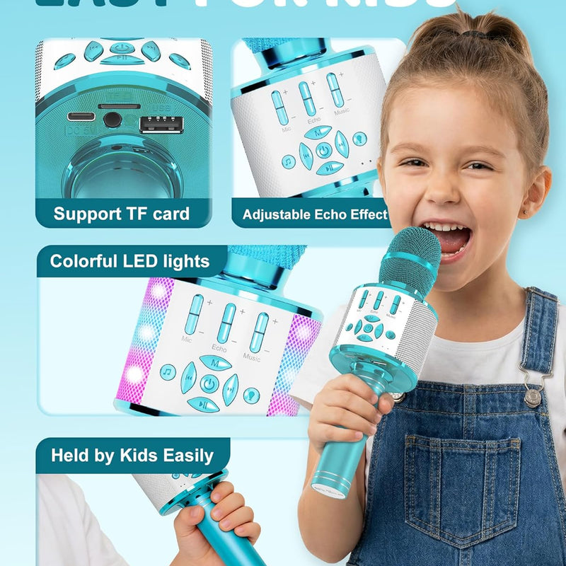 Amazmic Kids Karaoke Microphone Machine with LED Light, Bluetooth, for Girls and Boys Age 3-12