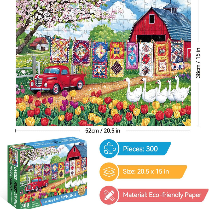 300 Piece Jigsaw Puzzle for Adults – Farmyard Delight with Quilts & Tulips– Challenging and Relaxing Puzzle for Game Nights, Gifts & Home Décor (20.5" × 15")