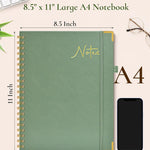 Hardcover Spiral Notebook Journal 8.5” x 11”, A4 Large Leather Notebooks for Women Men, Lined College Ruled Notebook, 50 Sheets/100 Pages, Spiral Bound Journals for Work School Note Taking, Green