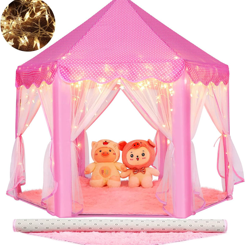 Monobeach Princess Tent Girls Large Playhouse Kids Castle Play Tent with Star Lights Toy for Children Indoor and Outdoor Games, 55'' x 53'' (DxH)