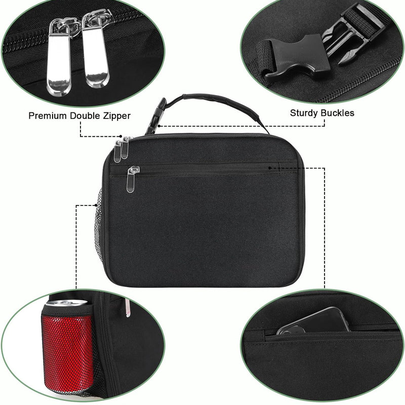Kids Lunch Box for Boys Girls Lunch Bag Insulated Durable Lunchbox Children Lunch Tote Bag for School Black