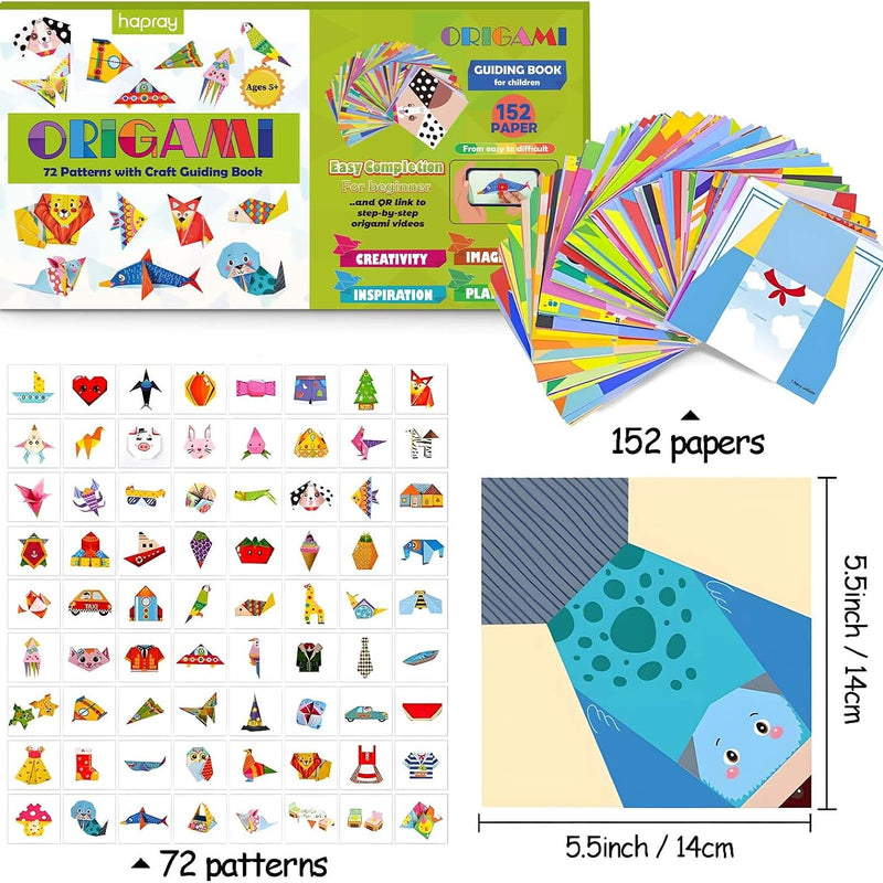 hapray Origami Kit for Kids 5-12, 152 Origami Paper Kit with Origami Book | DIY Art and Craft Projects with 72 Patterns, Video Tutorial & book, Beginners Origami Kit for Kids 5-8 8-12, Gifts Boy Girl