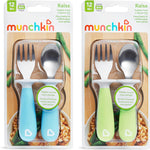 Munchkin® Raise™ Toddler Fork and Spoon Utensil Set, Rest Keeps Tip Off Table, BPA Free, 4 Pack, Blue/Green
