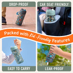 Bentgo Kids Water Bottle 2-Pack, Leak-Proof, 15 oz, Bite & Sip Spout | Durable Tritan, BPA-Free, Shatter-Resistant, Carry Handle, Top-Rack Dishwasher Safe (Dinosaur/Dino Fossils)