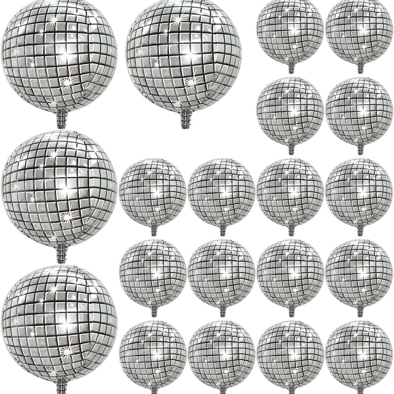 Silver Disco Balloons 10PC Set 10in & 18in Round Balloons 70s 80s Theme Party Decorations