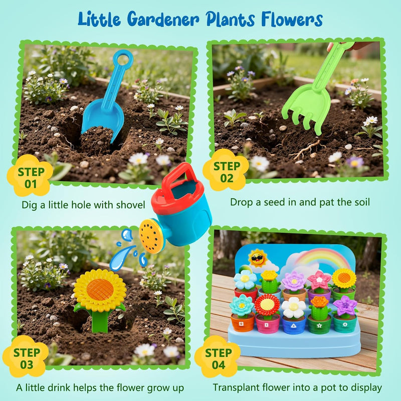 Marlrin Montessori Flower Garden Building Toy 10-potted Flowers Gardening Set for Toddlers, Preschool Learning Toy