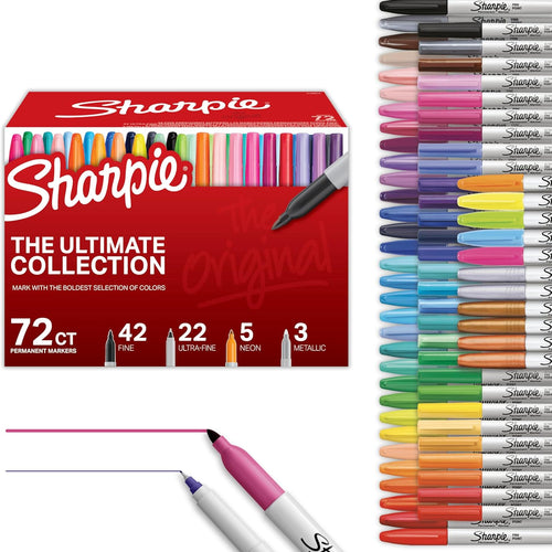Sharpie Permanent Markers, Ultimate Collection, Ultra Fine And Fine Tip Markers, Assorted Colors, 72 Count - Classroom, Teacher Supplies, Arts & Crafts, Bulk Marker Set