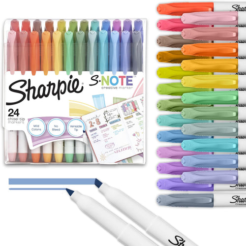 Sharpie S-Note Creative Highlighters, Assorted Pastel Colors, No Bleed, Chisel Tip, 24 Count - Colorful Office Supplies
