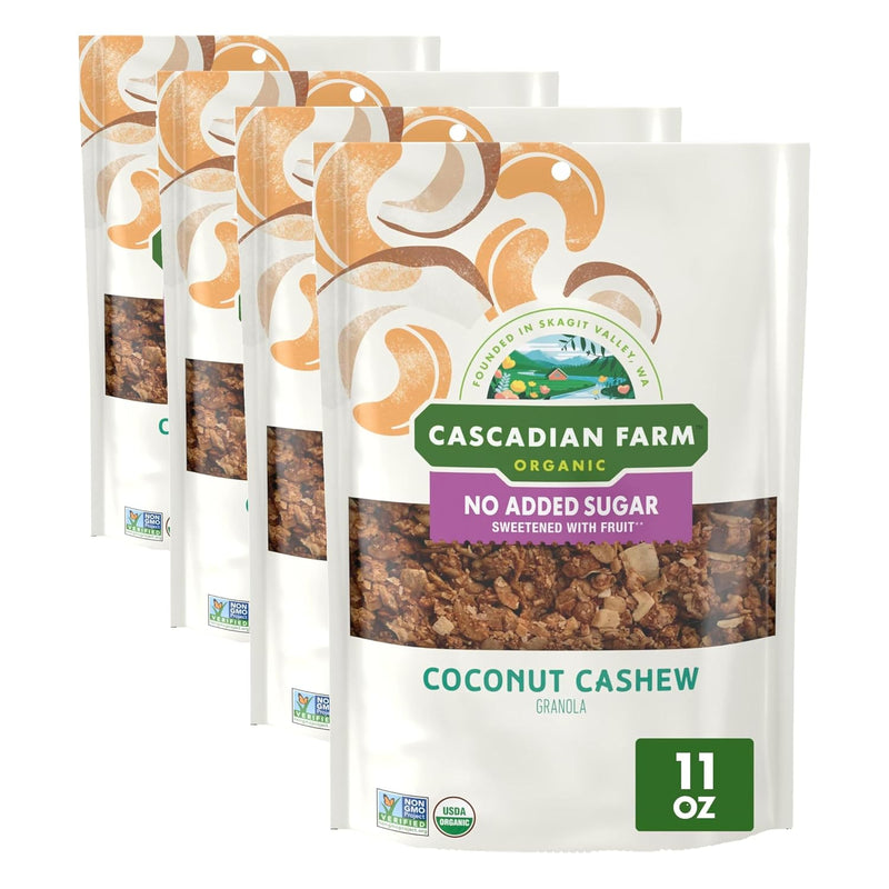 Cascadian Farm Organic Blueberry Vanilla Granola, No Added Sugar, 11 oz | 0g Added Sugar, Sweetened with Date Powder, 27g Whole Grain per Serving, Non-GMO Verified, Resealable Pouch