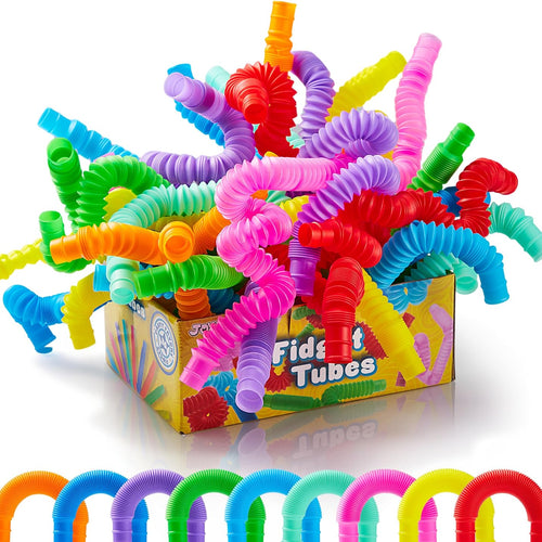 JOYIN 18 Pack Pop Tubes, Sensory Toys (Small) Fidget Toys Party Favors - 9 Colors, Creativity Learning & Fun for Kids - Perfect for Prizes Goodie Bags, Classroom School Reward