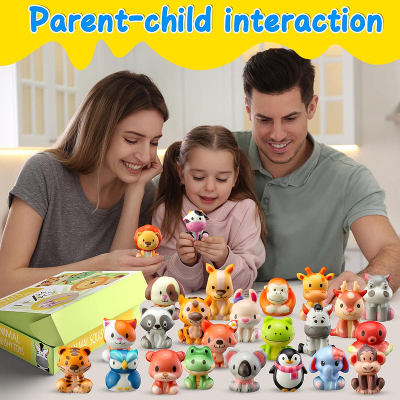 DMIGHT 24PCS Safari Animal Squishy Toys for Kids' Parties, Classroom Rewards, and Goodie Bags