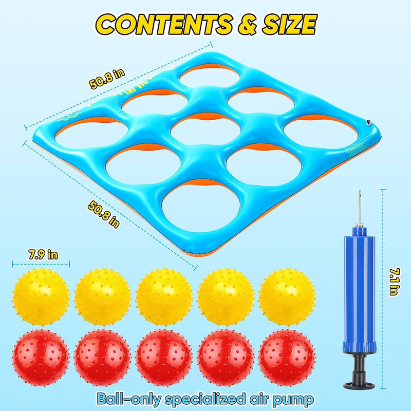 Inflatable Tic Tac Toe Pool Game Set - Fun Pool Toys for Kids Teens Adults | with 10 Balls, for Family, Party, Beach, Outdoor & Indoor, 2-10 Players