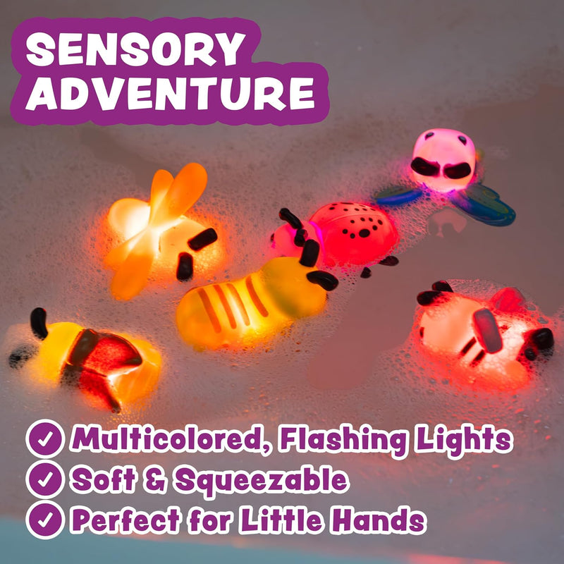 Tub Works Bugs Light Up Bath Toys, 6-Pack - Water-Activated Color-Changing Sensory Toys for Toddlers