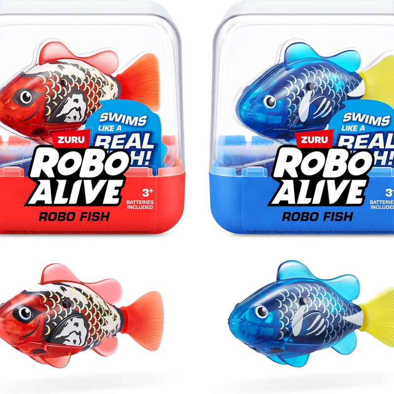 Robo Alive Robo Fish Robotic Swimming Fish (Teal + Orange) by ZURU Water Activated, Changes Color, Comes with Batteries, Amazon Exclusive (2 Pack) Series 3