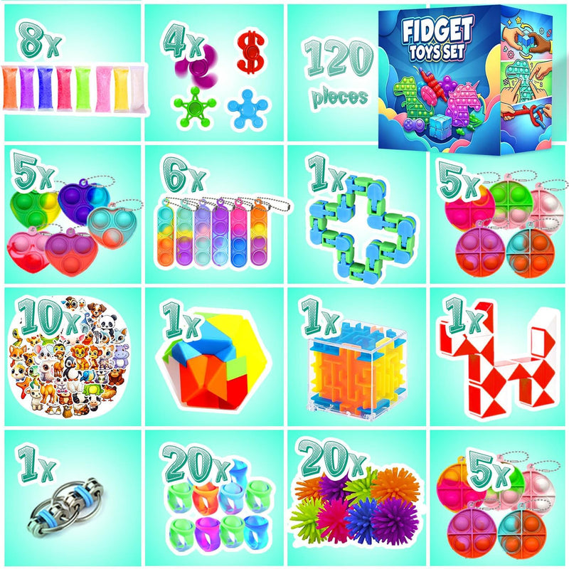 Fidget Toys, 120 Pack Party Favors for Kids 8-12 4-8, Sensory Toy for Autism Autistic Anxiety Children Boys Girls, Classroom Treasure Box Prizes Pinata Stocking Stuffers Gifts Carnival ADHD