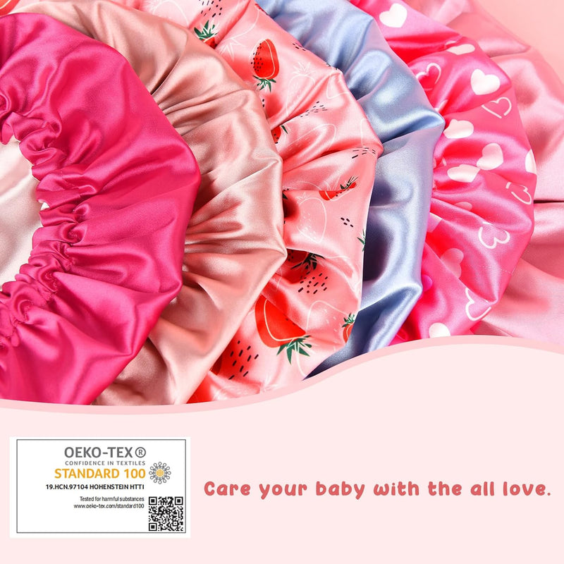 YANIBEST Baby Satin Bonnet Sleep Cap - Double Layer Reversible Adjustable Silky Satin Cap for Infant Toddler(6-36Months,Strawberry)