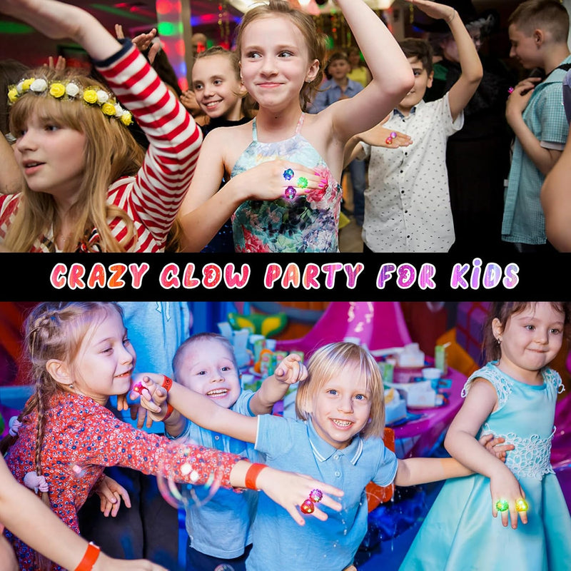 38-pack light up rings for kids with 6 shapes and bright colors, perfect for Halloween party favors