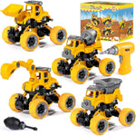 LUDILO Toys for 3 4 5 Year Old Boy Birthday Gift: 4PCS Take Apart Construction Truck Excavator Toy with Electric Drill, Kids Building Stem Learning Toy Gifts for 3 4 5 6 Year Old Boys Toys Age 4-6 3-5