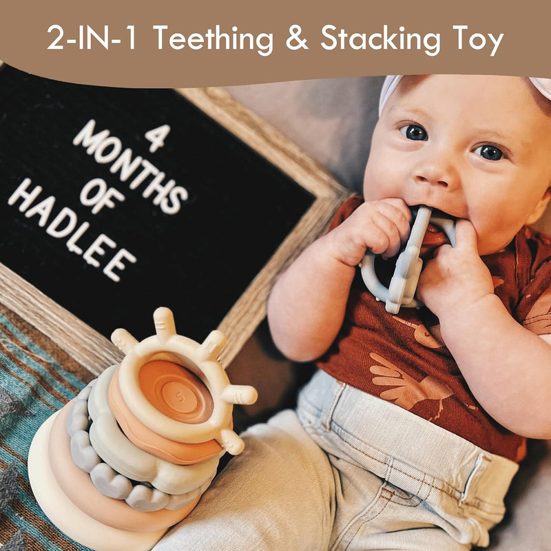 Moonkie 7-Piece Soft Teething Toy Set with Stacking Rings for Babies | Educational Learning Toy