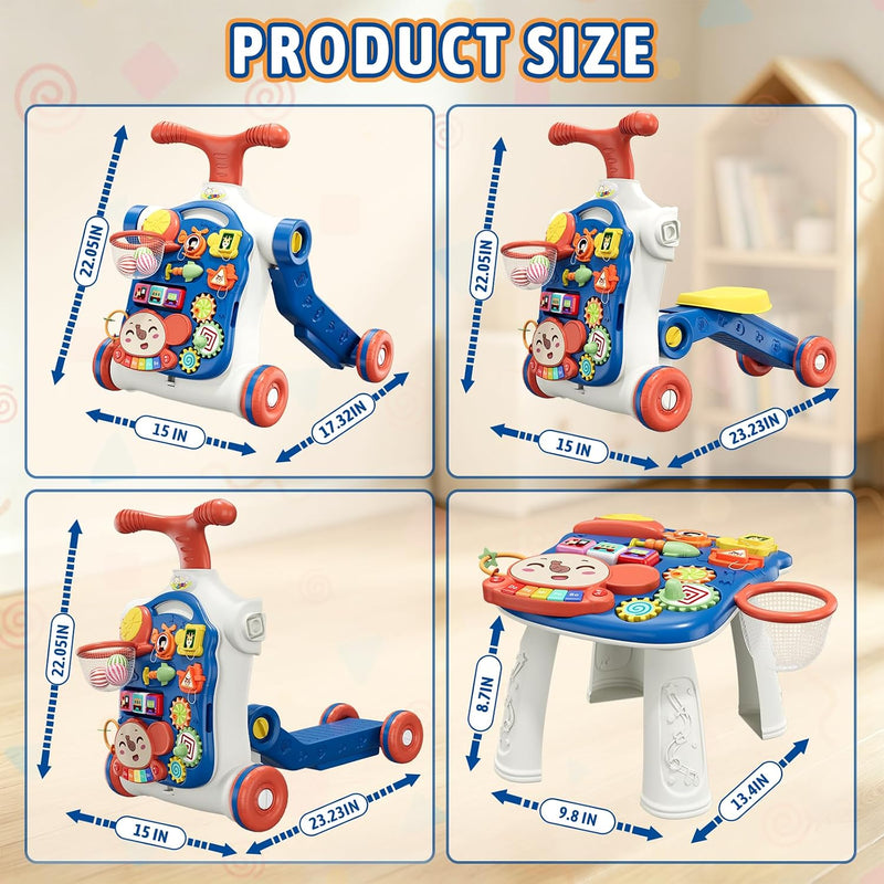 HYES 5 in 1 Baby Push Walker for Baby Boy, Blue | Activity Center Learning to Walk, Sit to Stand, Early Learning Push Toys for Infant, Walking Toys Gift for Toddler Boys