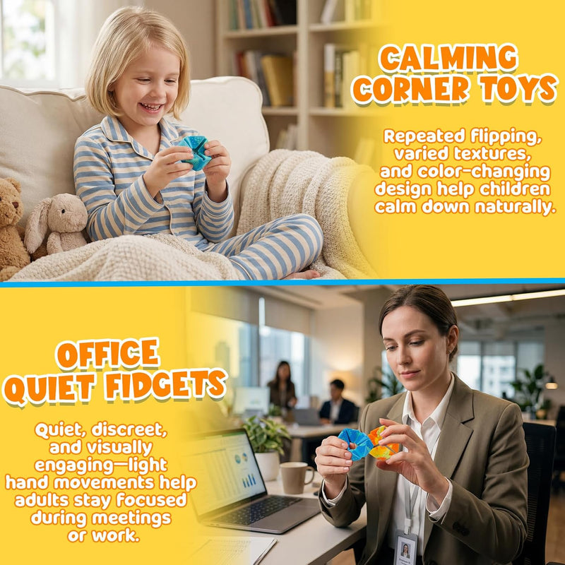 KLT Fidget Sensory Toys for Kids: 3 Pack Textured Flip Toys - Quiet Small Fidgets for Classroom Focus - Stress Relief Toys for Autism & ADHD Calm Down