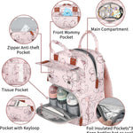 Diaper Bag Backpack, Baby Girl Diaper Bag for Mom, Large Pink Floral Diaper Bag Backpack for Girls, Waterproof Mom Backpack for Work Travel Holiday with Insulated Pockets and Stroller Straps