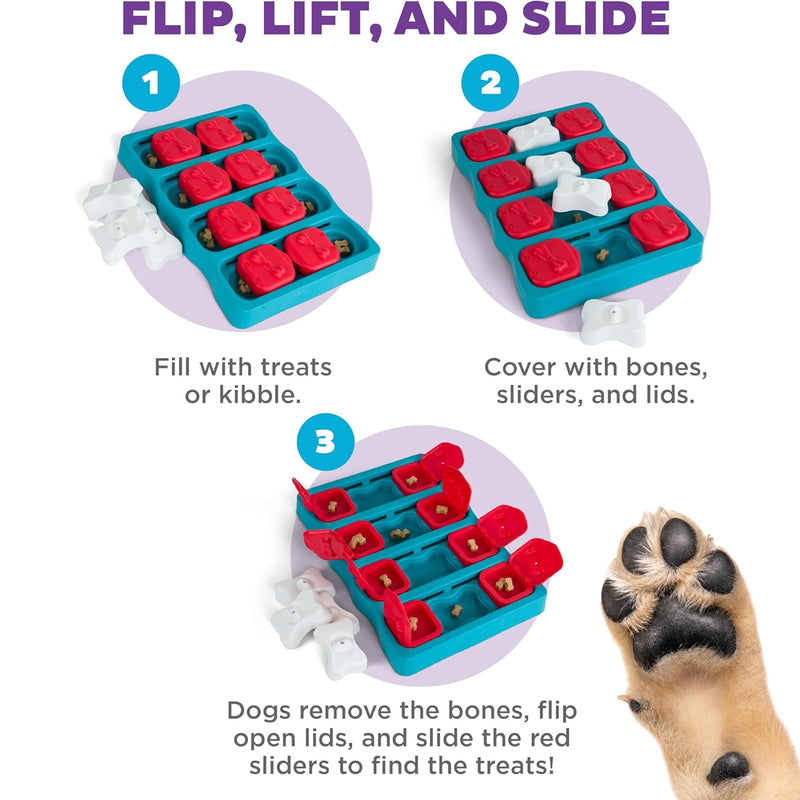 Interactive dog puzzle by Outward Hound and Nina Ottosson, level 2 intermediate, 3-in-1 challenge, slow feeder, boredom buster