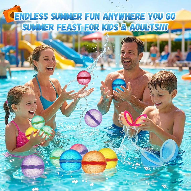 12 PCS Reusable Water Balloons, Self-Sealing Refillable Magnetic Water Balls, Pool Beach Water Toys for Boys and Girls, Outdoor Summer Toys for Kids Ages 3+