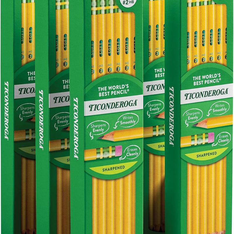 Ticonderoga Wood-Cased Pencils, Pre-Sharpened, 2 HB Soft, Yellow, 72 Count