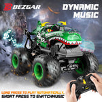 BEZGAR 1:20 Scale Remote Control Monster Truck with Light & Music for Kids 4-7, Dinosaur RC Car with 360° Spins and Drifting