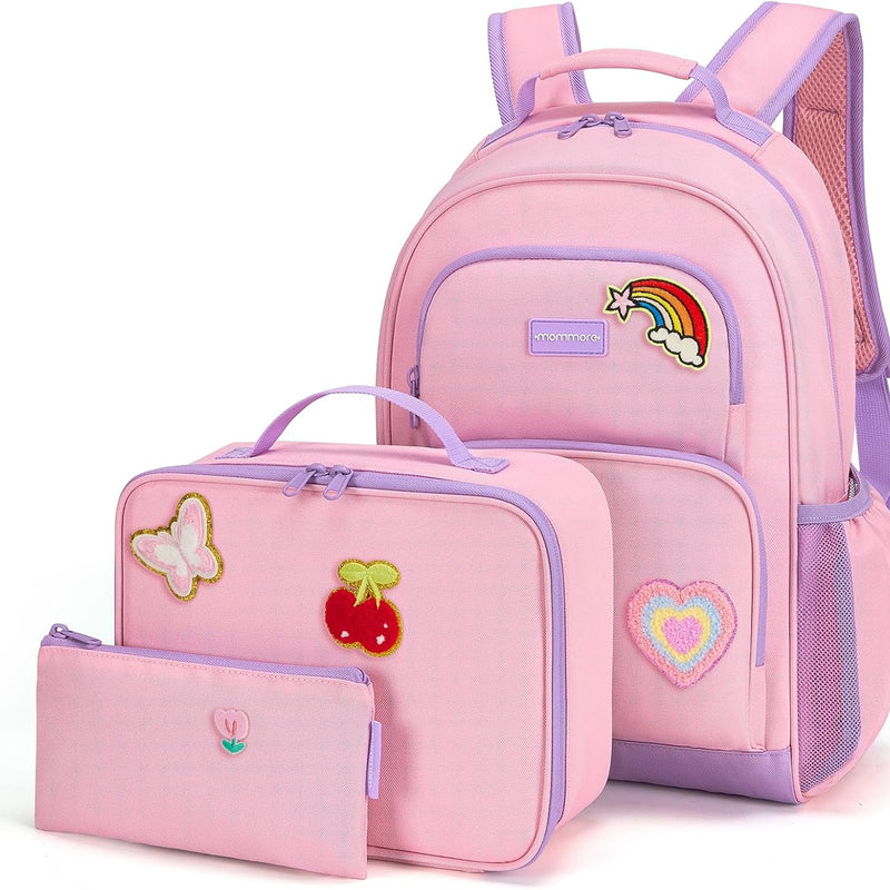 mommore Kids Backpack for Boys Girls 4-8 Kindergarten Elementary School Backpack with Lunch Box - 15” H Fit Folder
